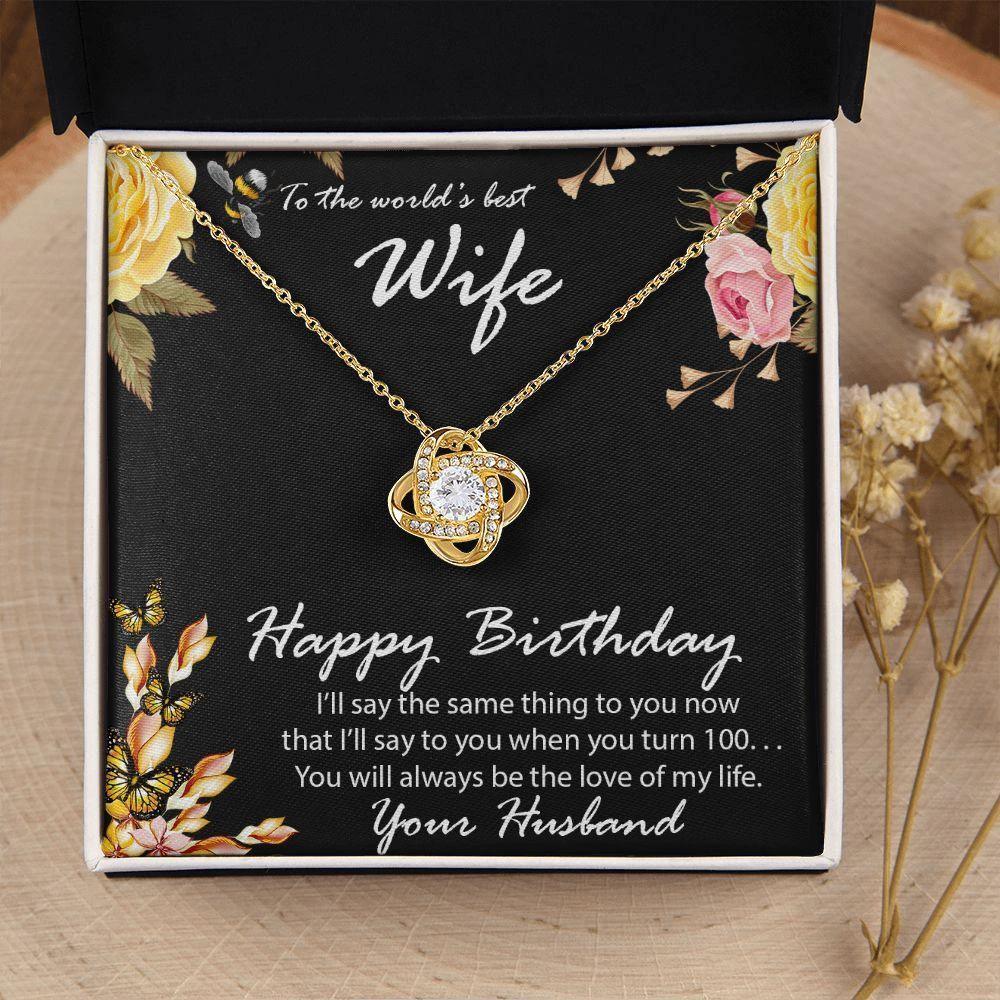 Birthday Gift for Wife CZ Love Knot Pendant Necklace with Message Card