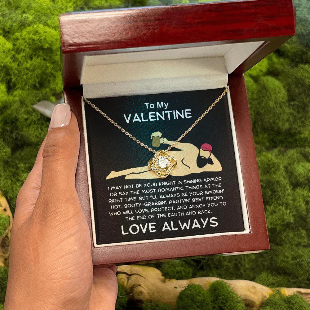 Funny Valentine Gift - Knight in Shining Armor - Love Knot Necklace with Message Card and Gift Box