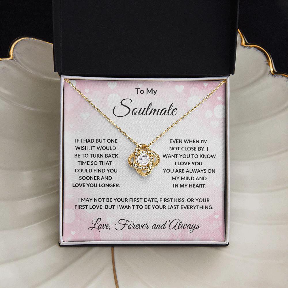 To My Soulmate - Always in My Heart - Love Knot Necklace with Message Card and Gift Box