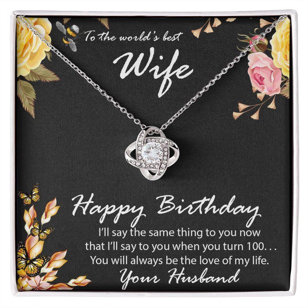 Birthday Gift for Wife CZ Love Knot Pendant Necklace with Message Card