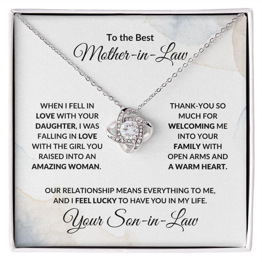 To the Best Mother-in-Law Love Knot Necklace Personalized From Son-in-Law