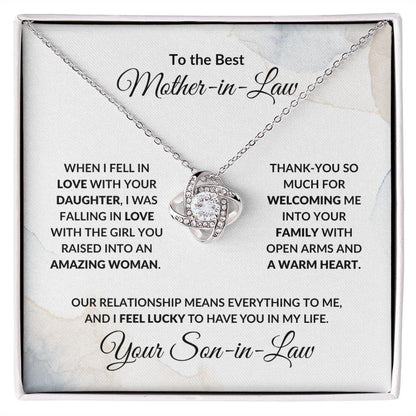To the Best Mother-in-Law Love Knot Necklace From Son-in-Law - Mallard Moon Gift Shop
