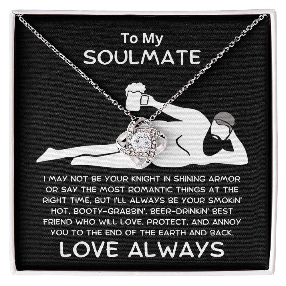 To My Soulmate - Love Knot Necklace with Funny Message Card and Gift Box
