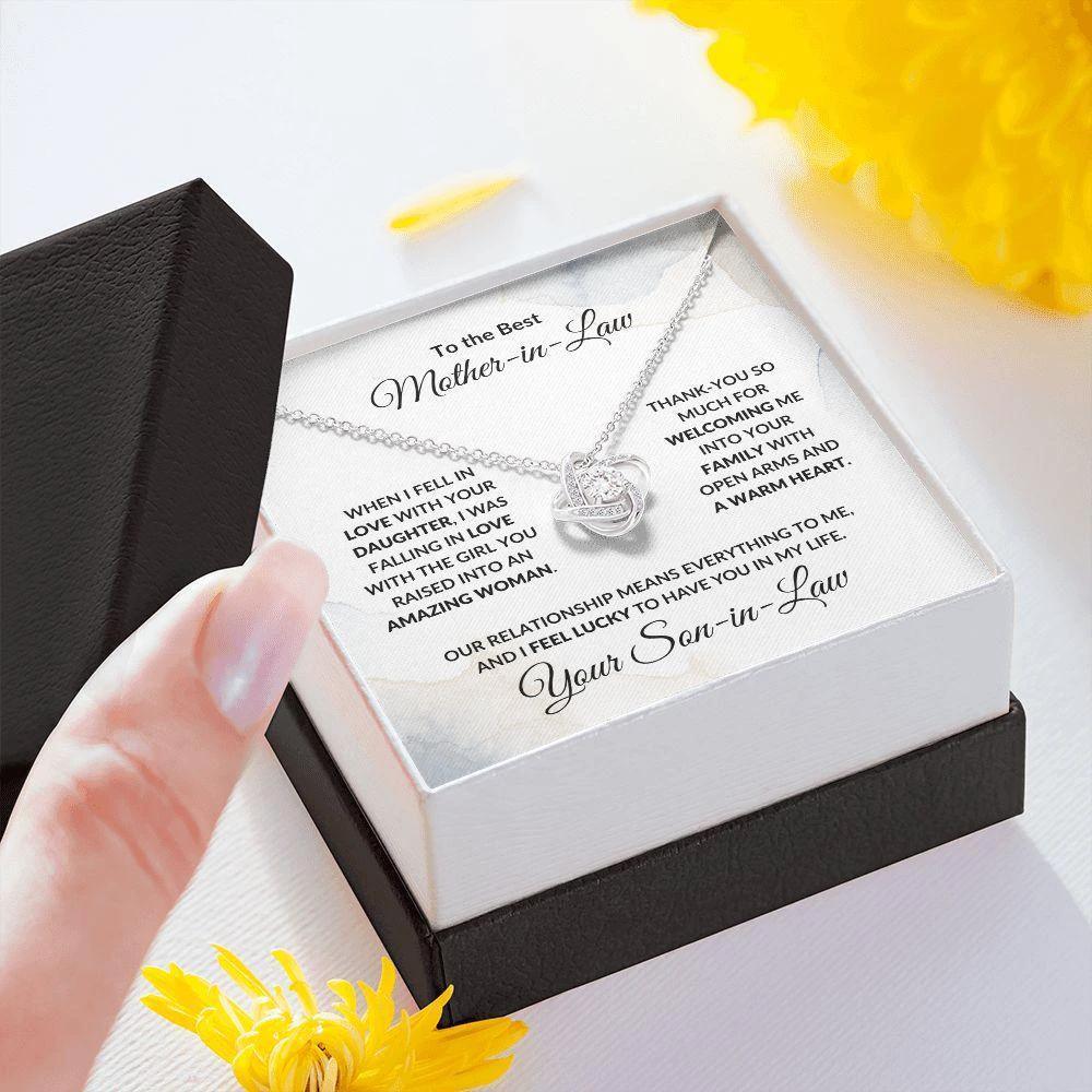 To the Best Mother-in-Law Love Knot Necklace Personalized From Son-in-Law