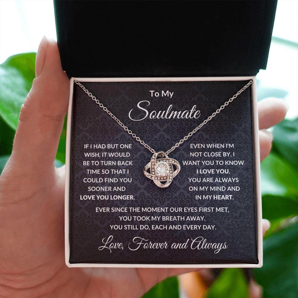 To My Soulmate - One Wish - Love Knot Necklace with Message Card Gift Box