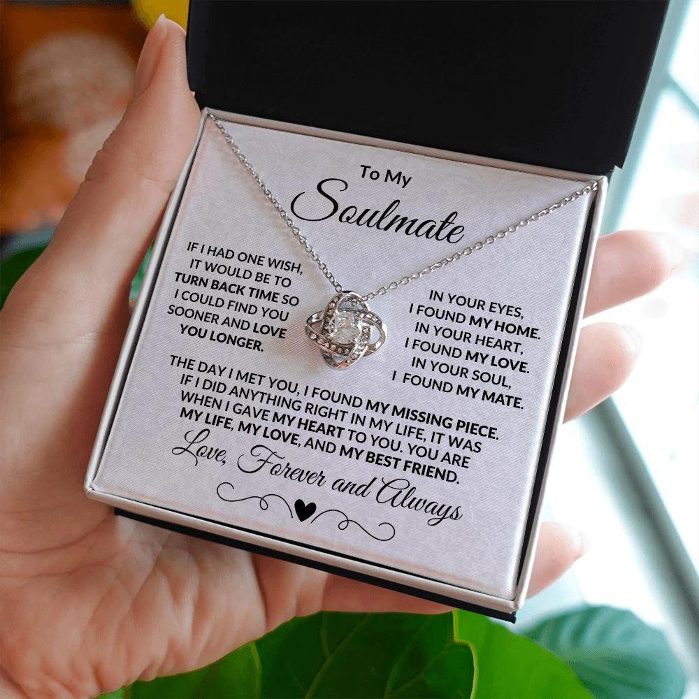 To My Soulmate I Found My Missing Piece Love Knot Necklace with Message Card and Gift Box