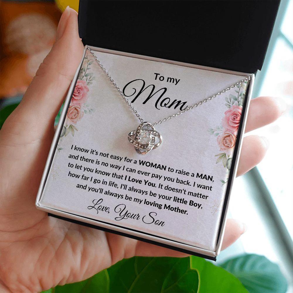 Gift for Mom from Son Love Knot Necklace with Message Card Gift Box