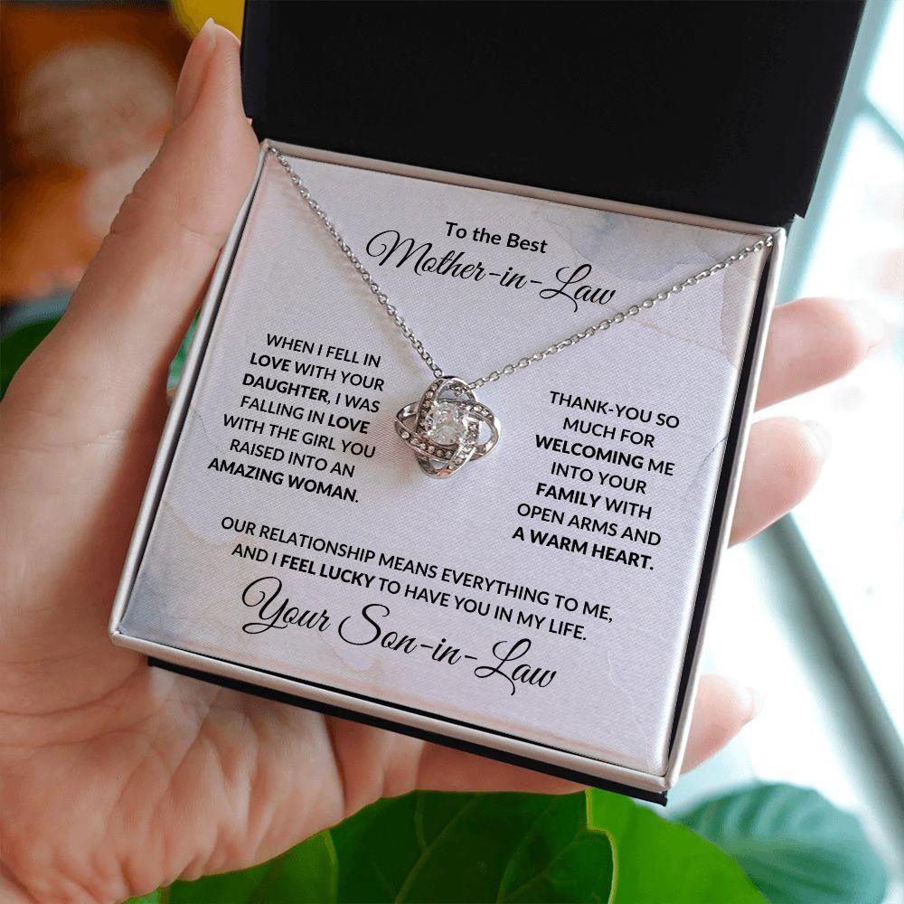 To the Best Mother-in-Law Love Knot Necklace Personalized From Son-in-Law