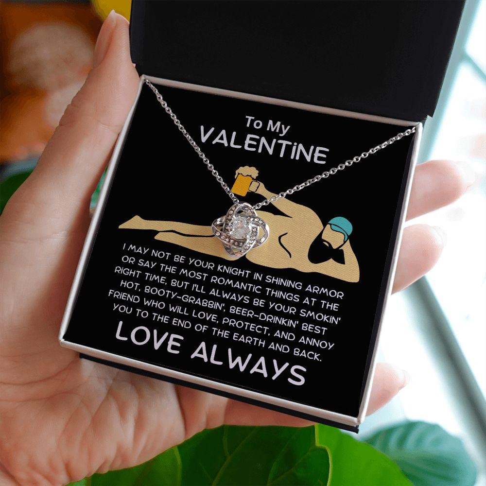 To My Valentine - Knight in Shining Armor - Love Knot Necklace with Funny Message Card and Gift Box - Mallard Moon Gift Shop