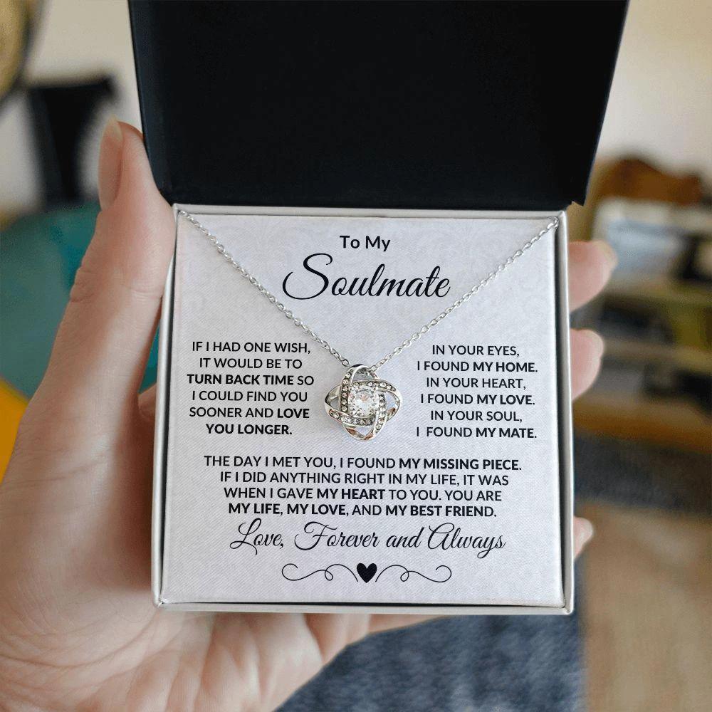 To My Soulmate - One Wish - Love Knot Necklace with Heartfelt Message