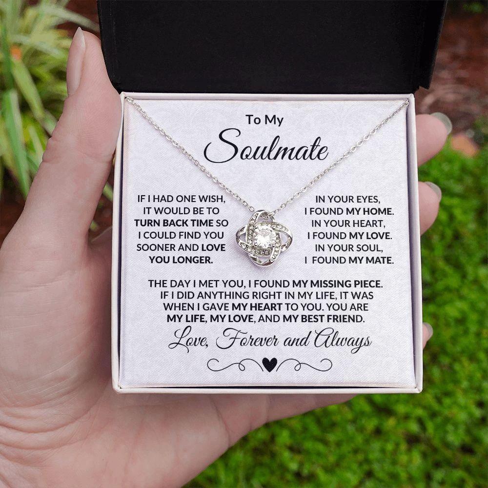 To My Soulmate I Found My Missing Piece Love Knot Necklace with Message Card and Gift Box