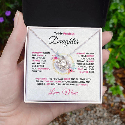 To My Precious Daughter Love Knot Necklace with Message Card and Gift Box - Mallard Moon Gift Shop