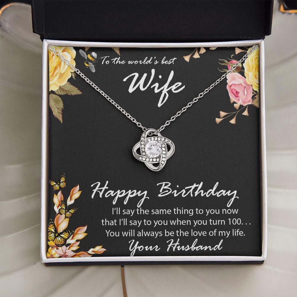 Birthday Gift for Wife CZ Love Knot Pendant Necklace with Message Card - Mallard Moon Gift Shop