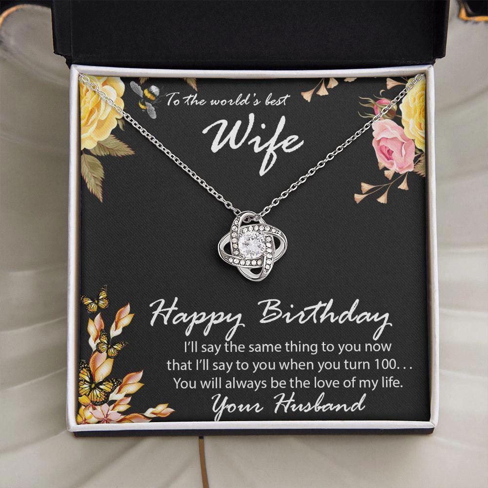 Birthday Gift for Wife CZ Love Knot Pendant Necklace with Message Card