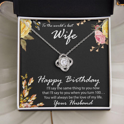 Birthday Gift for Wife CZ Love Knot Pendant Necklace with Message Card - Mallard Moon Gift Shop