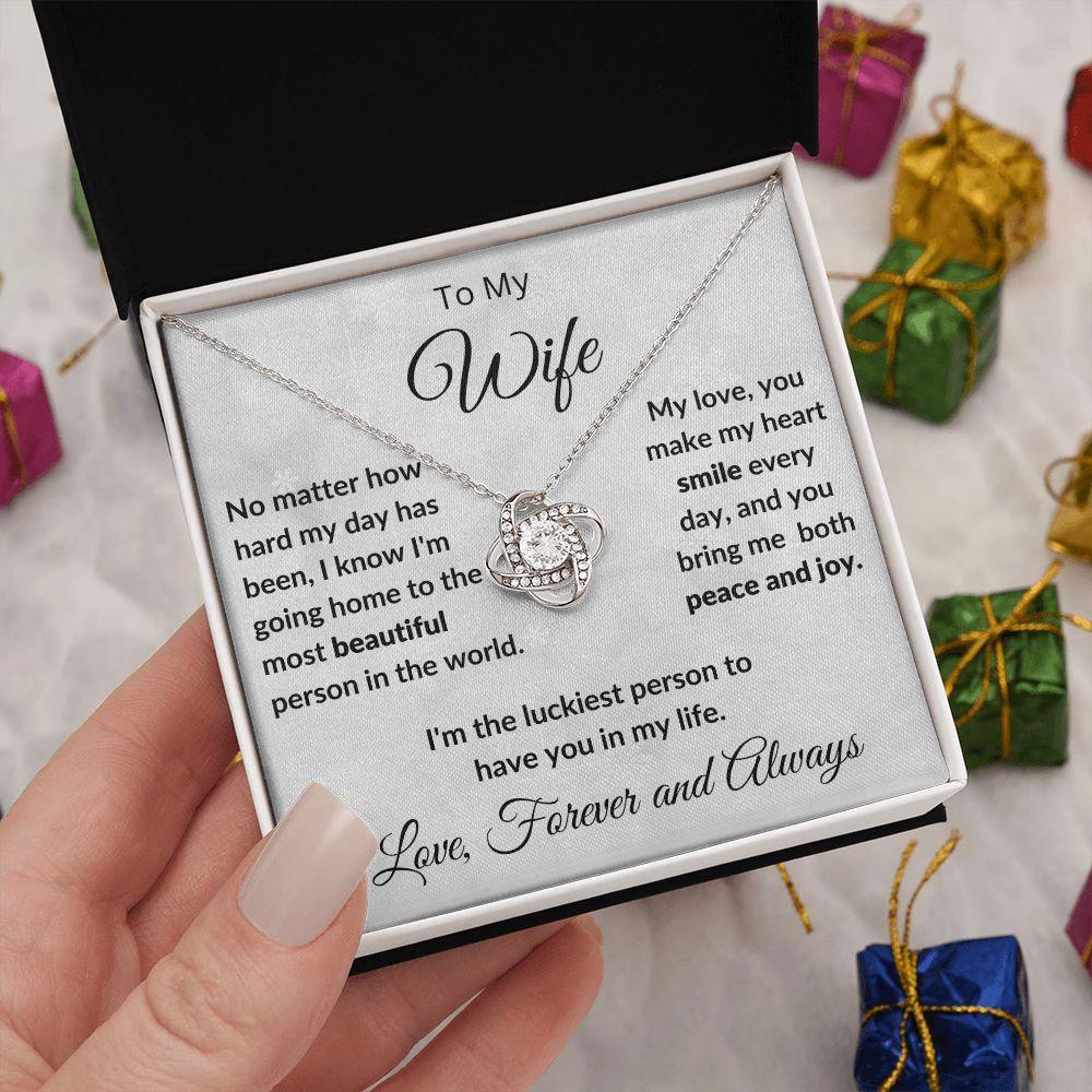To My Beautiful Wife You Make My Heart Smile Love Knot Necklace