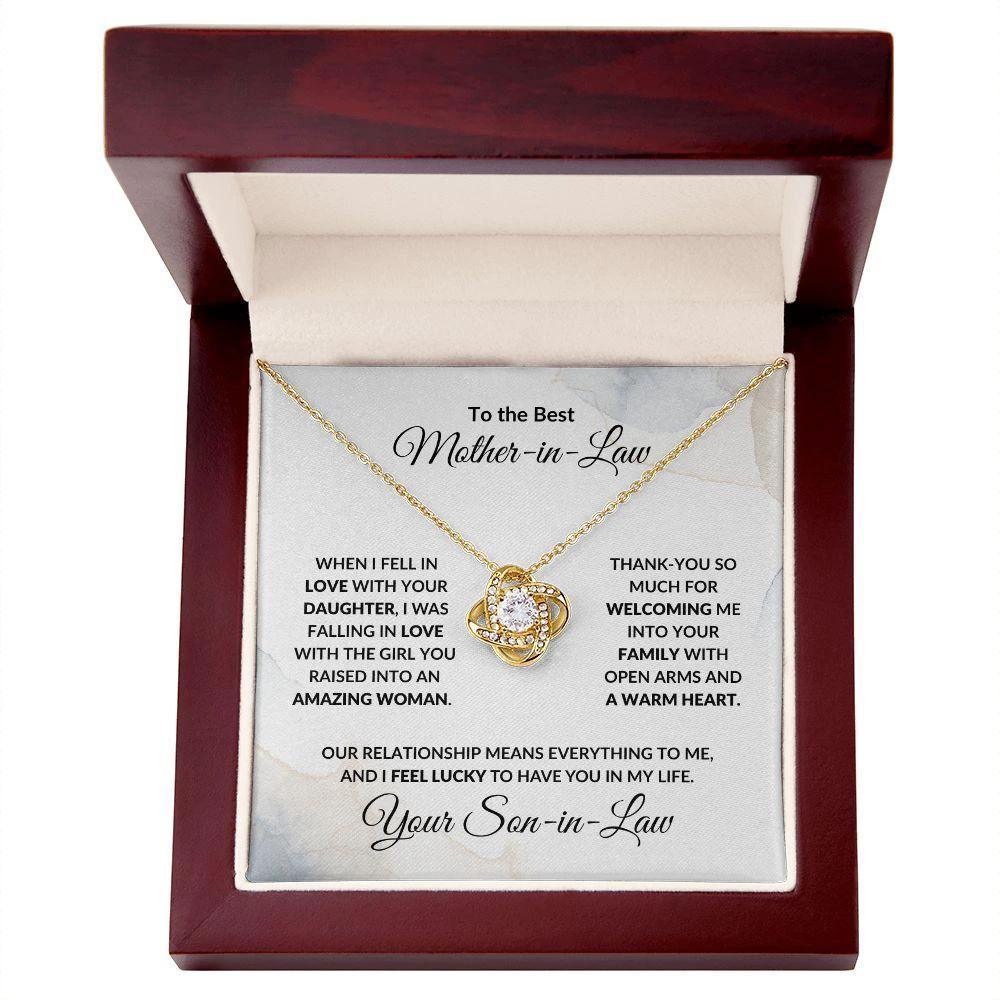 To the Best Mother-in-Law Love Knot Necklace Personalized From Son-in-Law