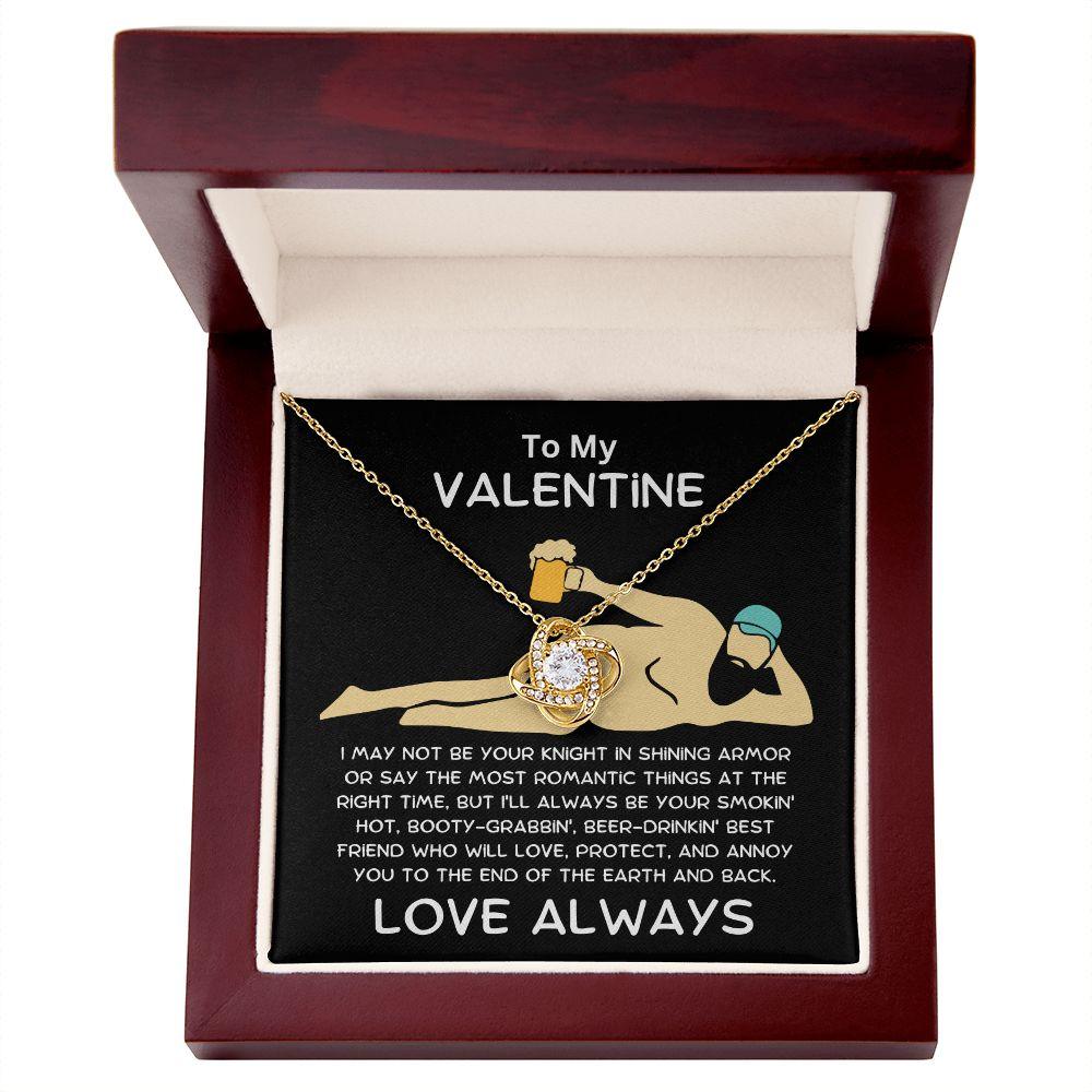 To My Valentine - Knight in Shining Armor - Love Knot Necklace with Funny Message Card and Gift Box - Mallard Moon Gift Shop