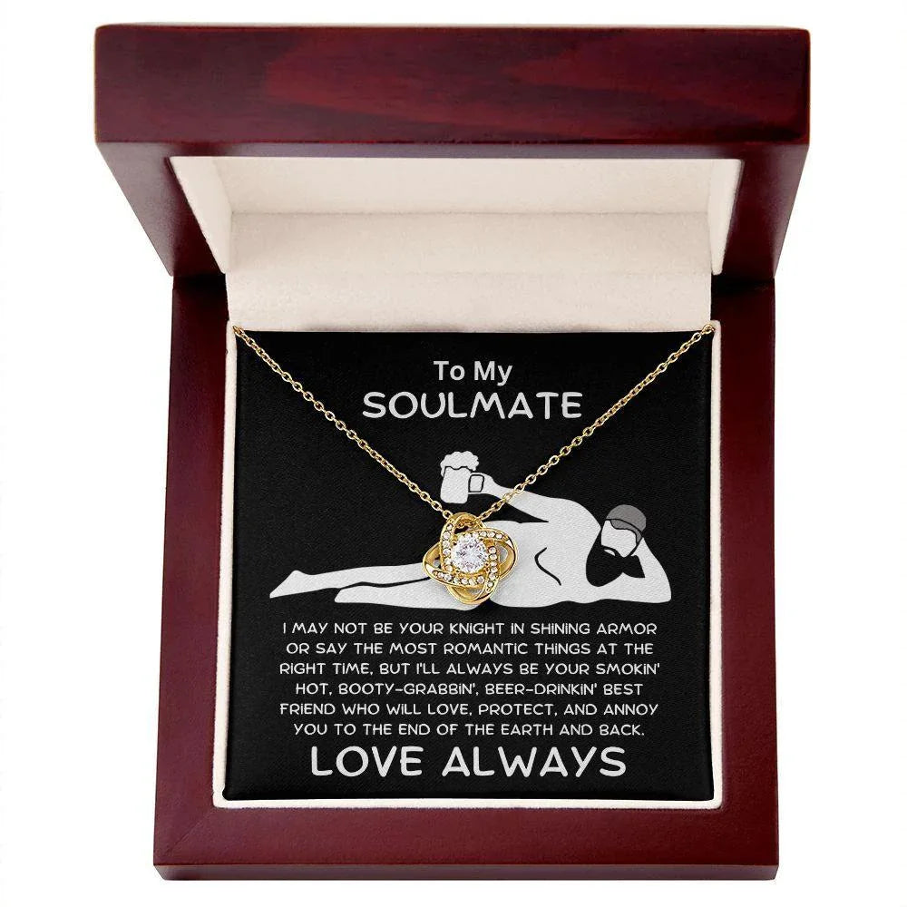 To My Soulmate - Love Knot Necklace with Funny Message Card and Gift Box