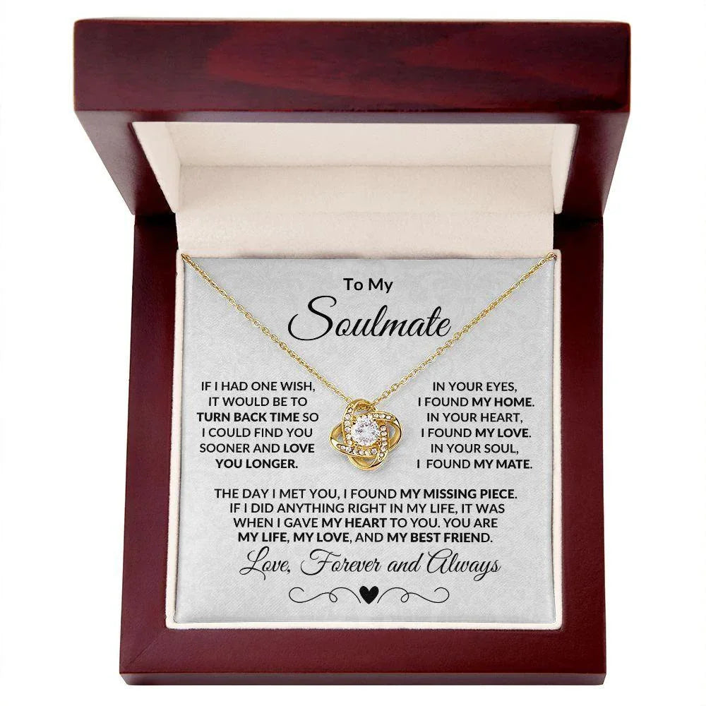 To My Soulmate I Found My Missing Piece Love Knot Necklace with Message Card and Gift Box