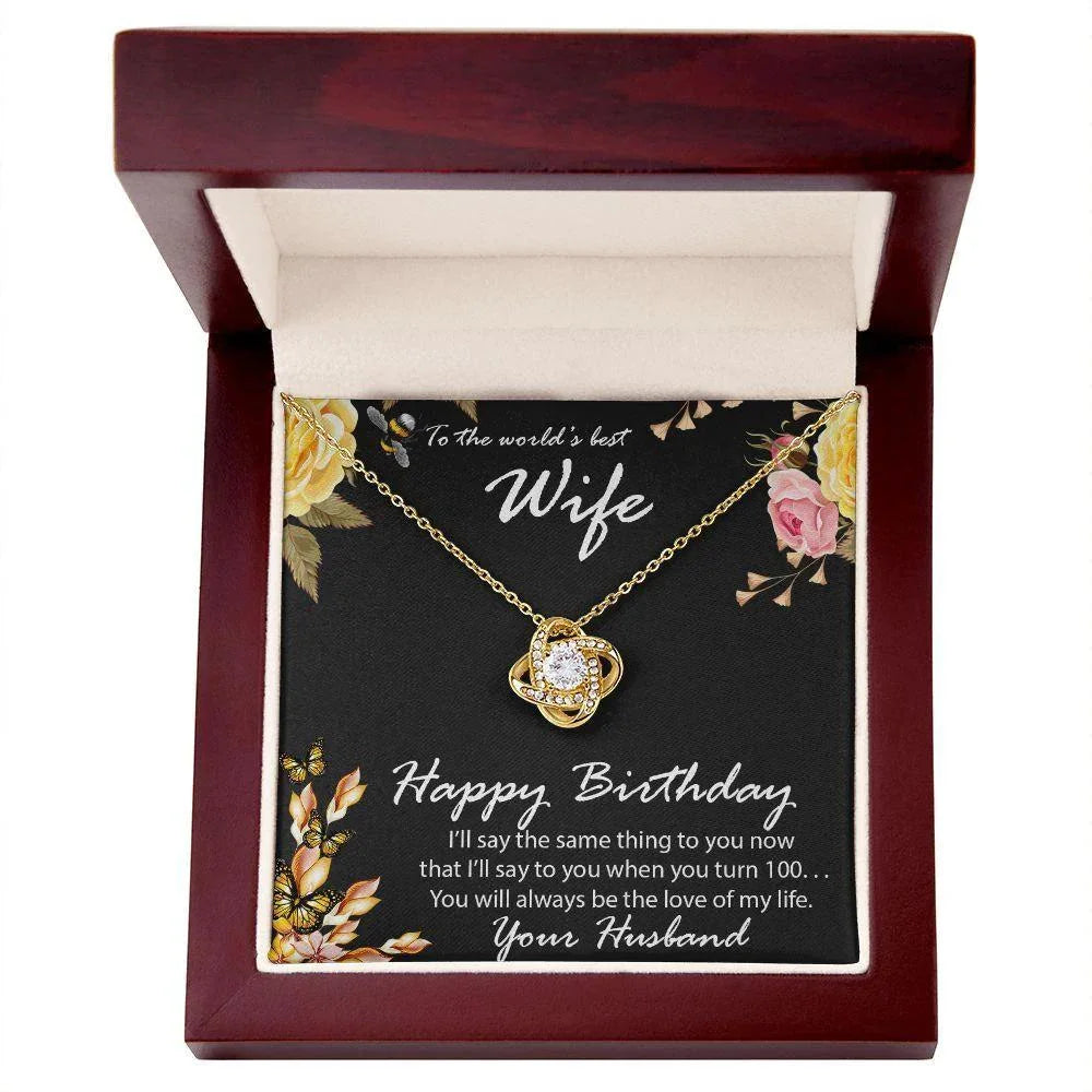 Birthday Gift for Wife CZ Love Knot Pendant Necklace with Message Card