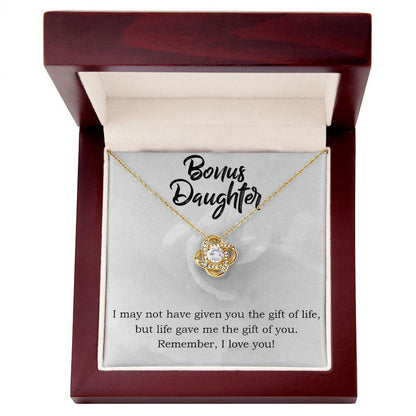 Gift for Bonus Daughter - Gift of Life - Love Knot Necklace Message Card Gift Box - Mallard Moon Gift Shop