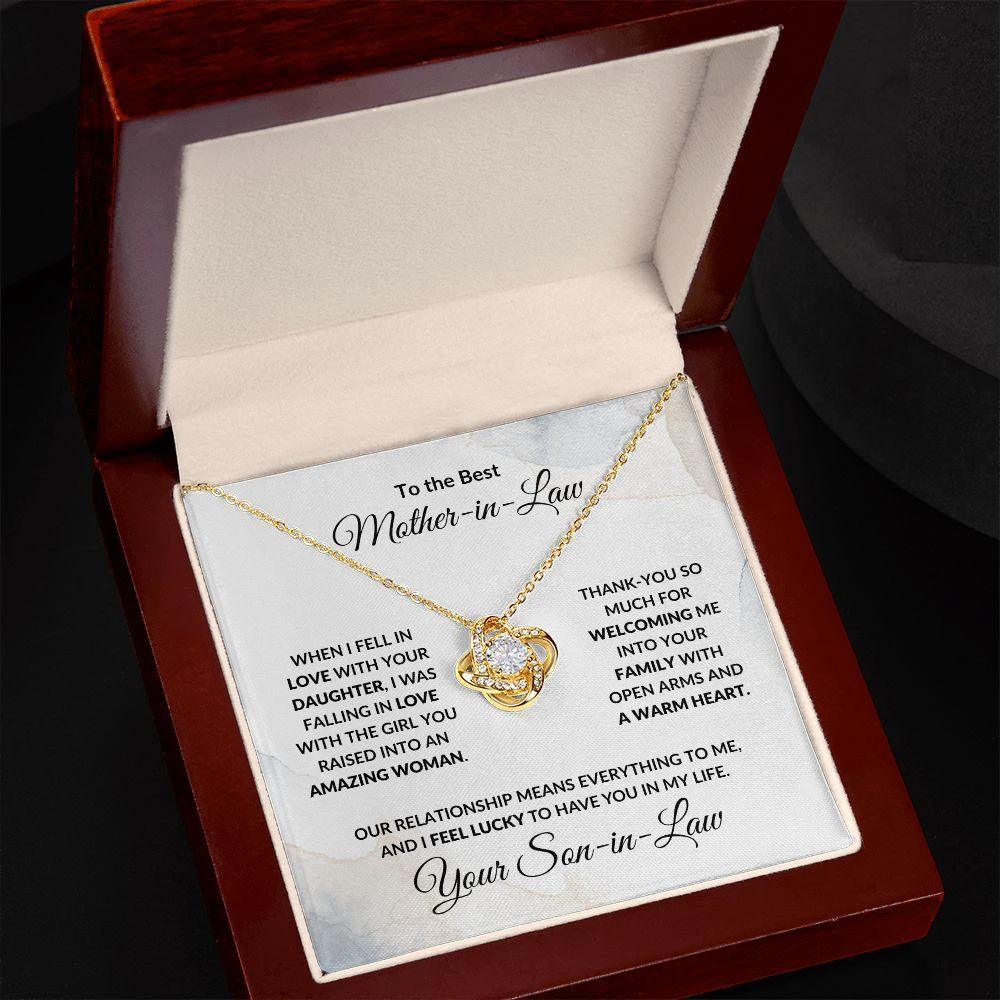 To the Best Mother-in-Law Love Knot Necklace Personalized From Son-in-Law