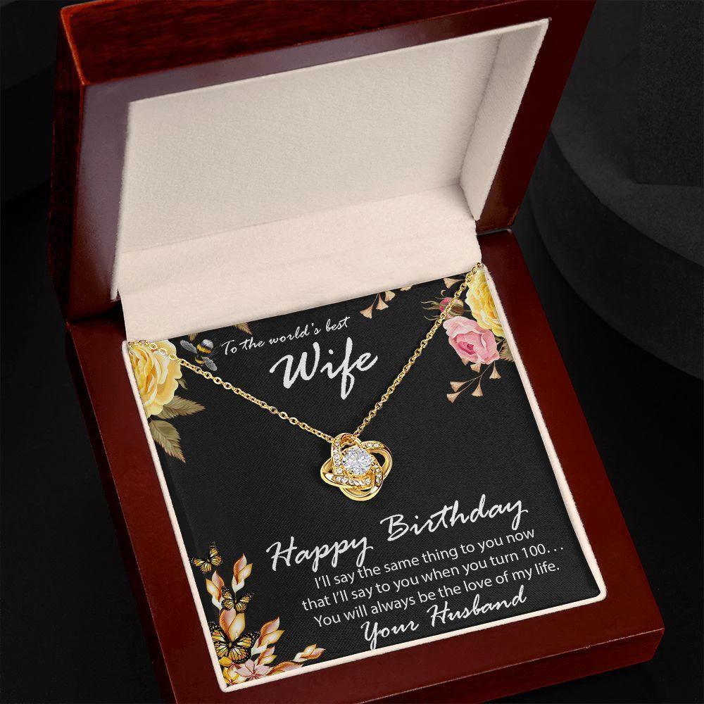 Birthday Gift for Wife CZ Love Knot Pendant Necklace with Message Card