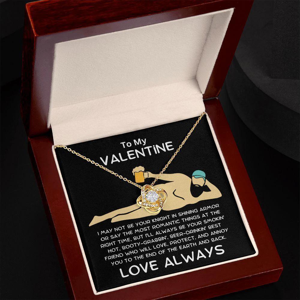 To My Valentine - Knight in Shining Armor - Love Knot Necklace with Funny Message Card and Gift Box