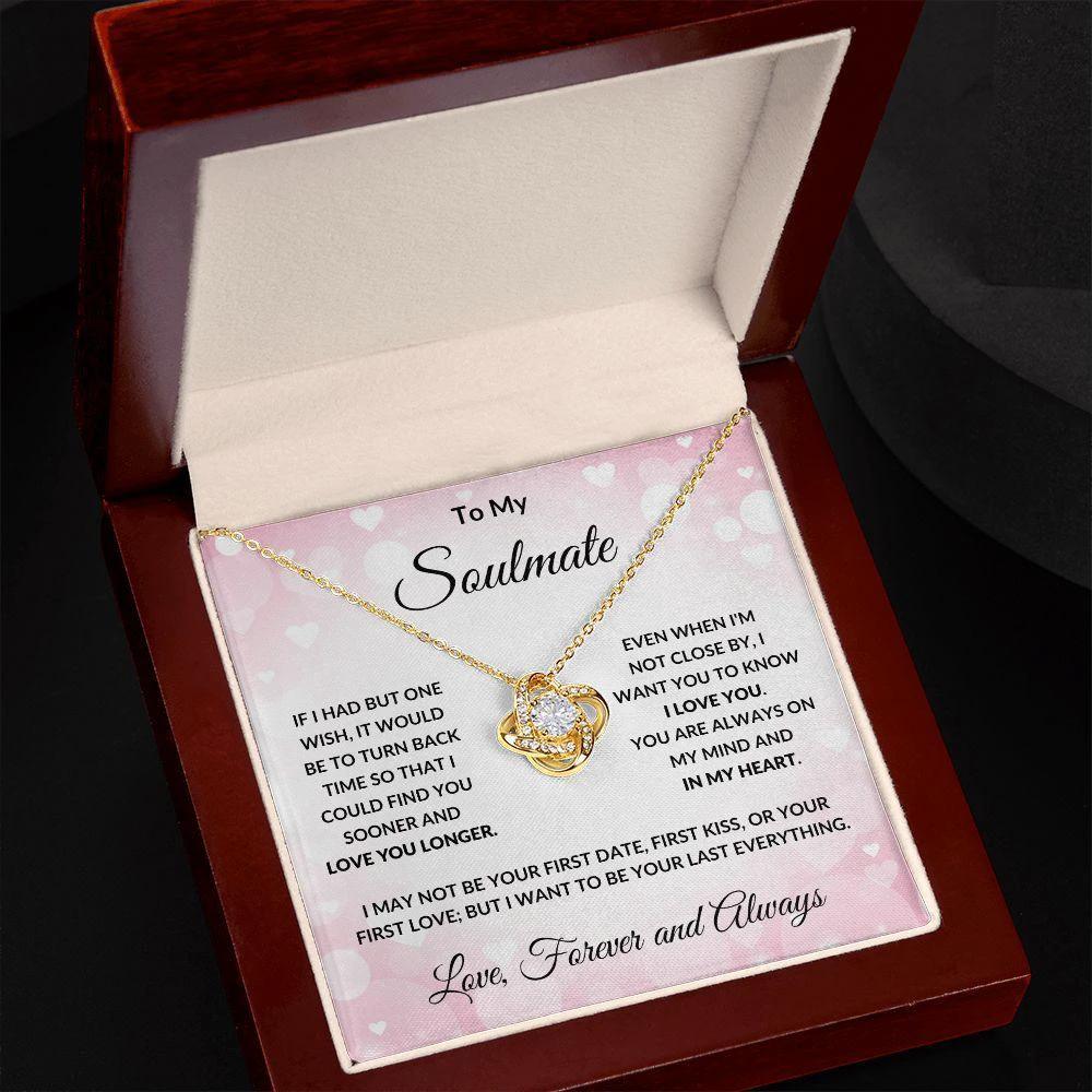 To My Soulmate - Always in My Heart - Love Knot Necklace with Message Card and Gift Box