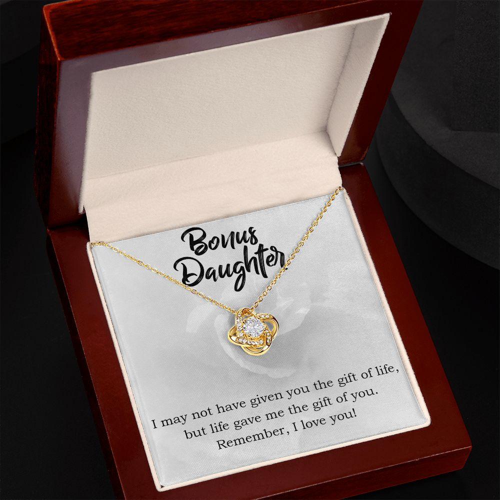 Gift for Bonus Daughter - Gift of Life - Love Knot Necklace Message Card Gift Box - Mallard Moon Gift Shop