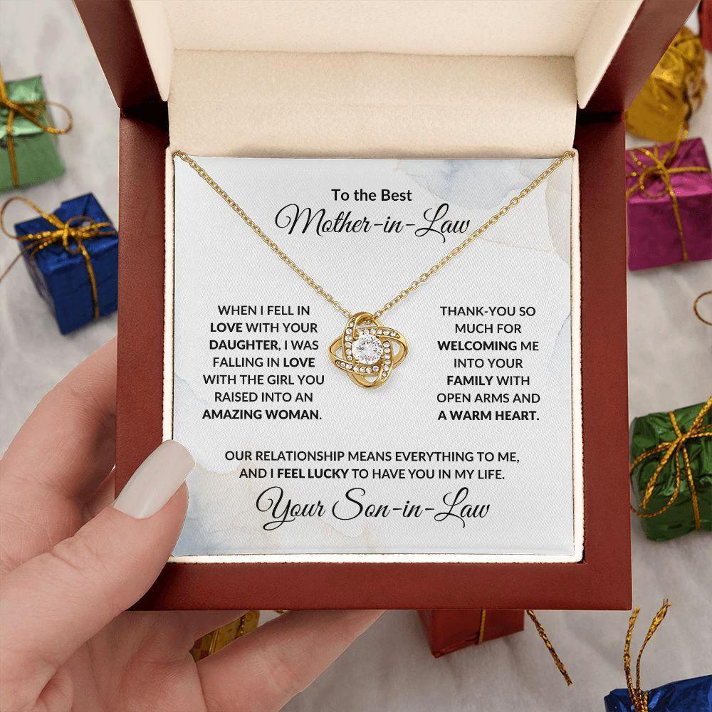 To the Best Mother-in-Law Love Knot Necklace Personalized From Son-in-Law
