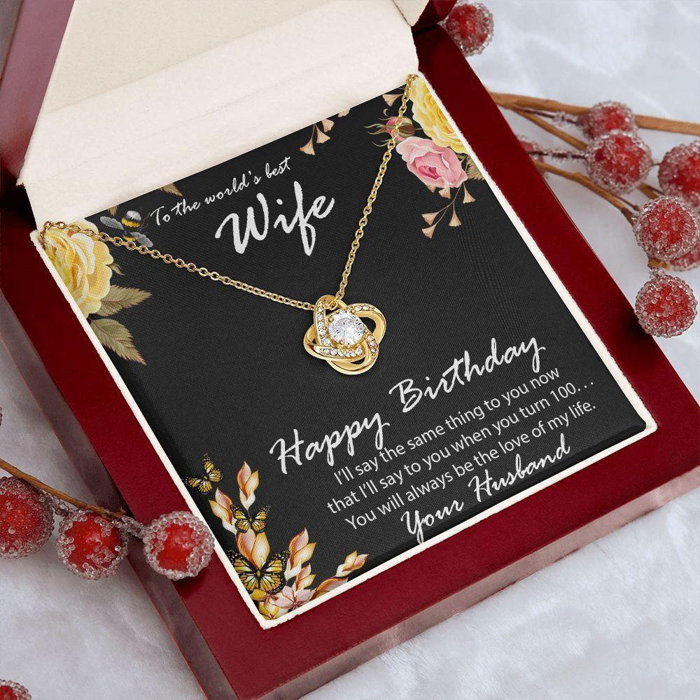 Birthday Gift for Wife CZ Love Knot Pendant Necklace with Message Card