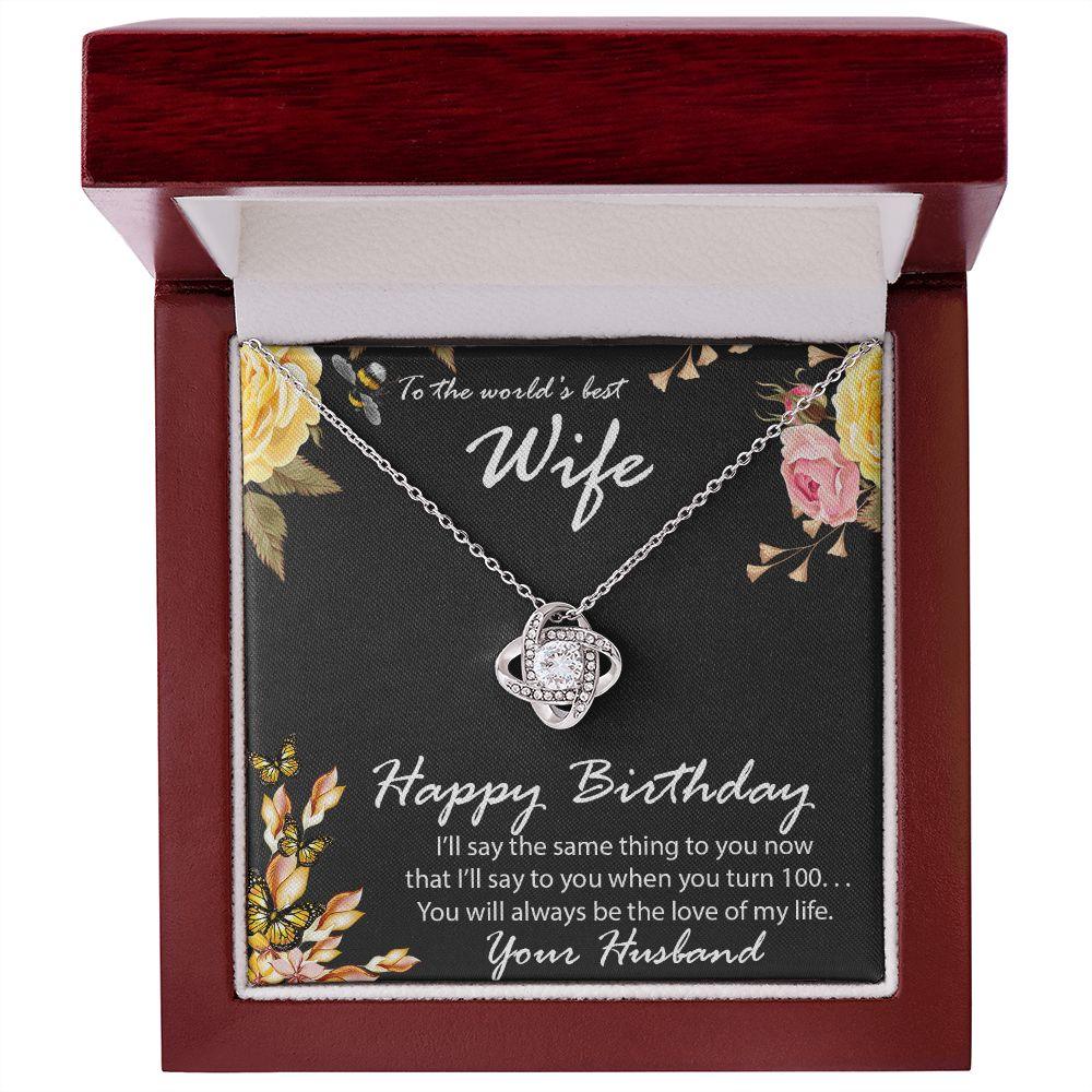 Birthday Gift for Wife CZ Love Knot Pendant Necklace with Message Card - Mallard Moon Gift Shop