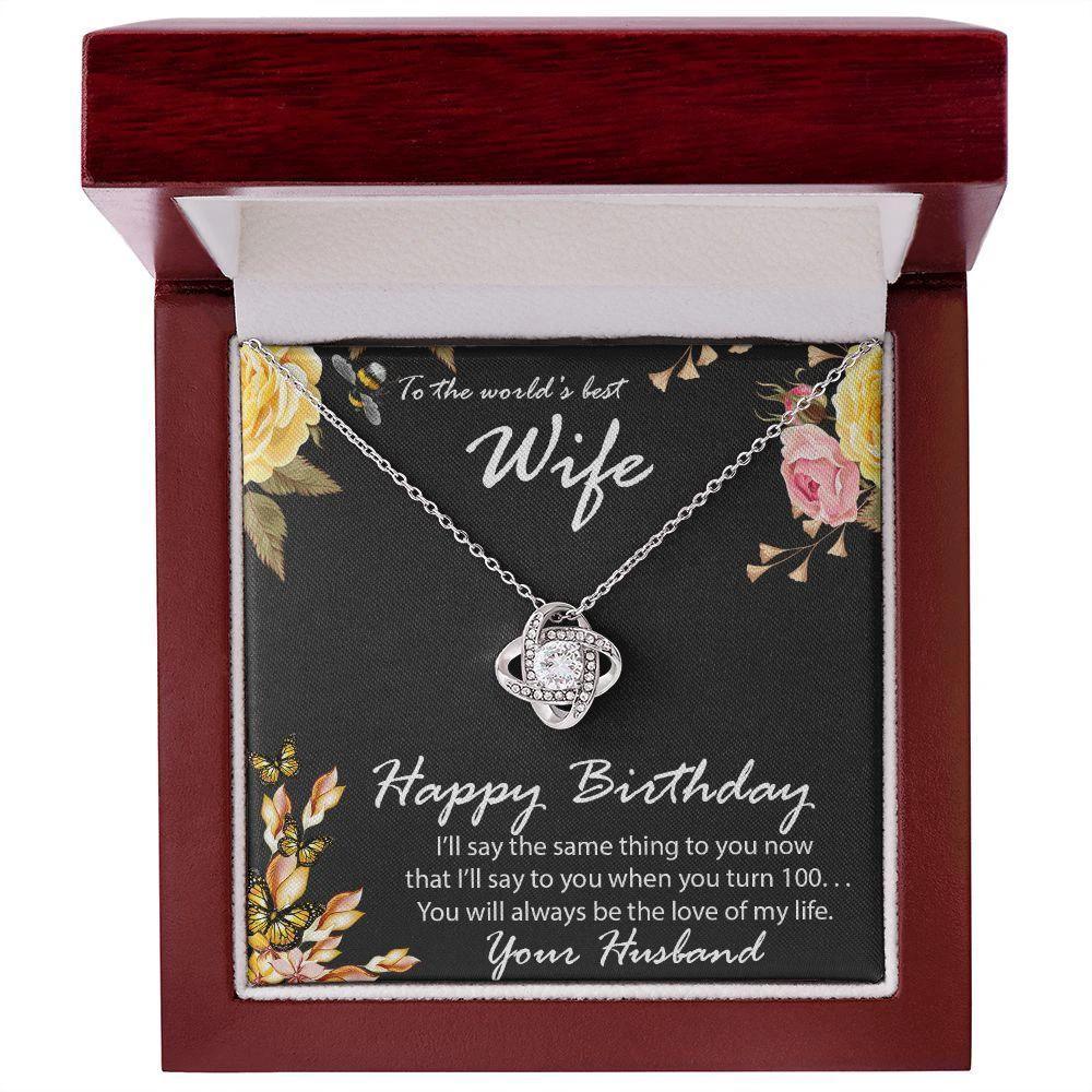 Birthday Gift for Wife CZ Love Knot Pendant Necklace with Message Card