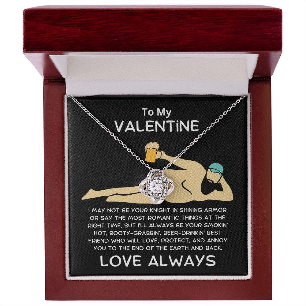 To My Valentine - Knight in Shining Armor - Love Knot Necklace with Funny Message Card and Gift Box - Mallard Moon Gift Shop