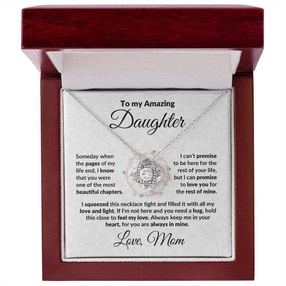 To My Amazing Daughter - I Promise - Love Knot Necklace with Message Card and Gift Box