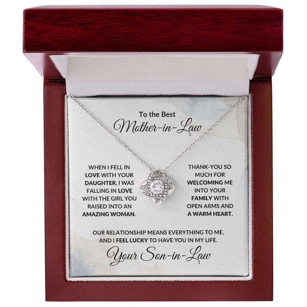 To the Best Mother-in-Law Love Knot Necklace Personalized From Son-in-Law