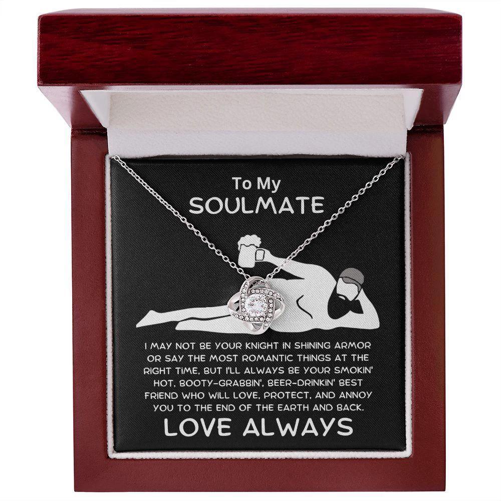 To My Soulmate - Love Knot Necklace with Funny Message Card and Gift Box