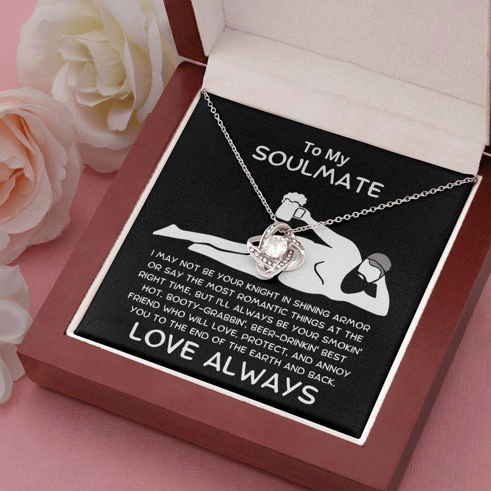 To My Soulmate - Love Knot Necklace with Funny Message Card and Gift Box