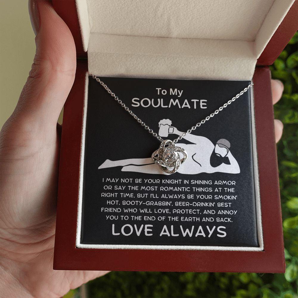 To My Soulmate - Love Knot Necklace with Funny Message Card and Gift Box - Mallard Moon Gift Shop