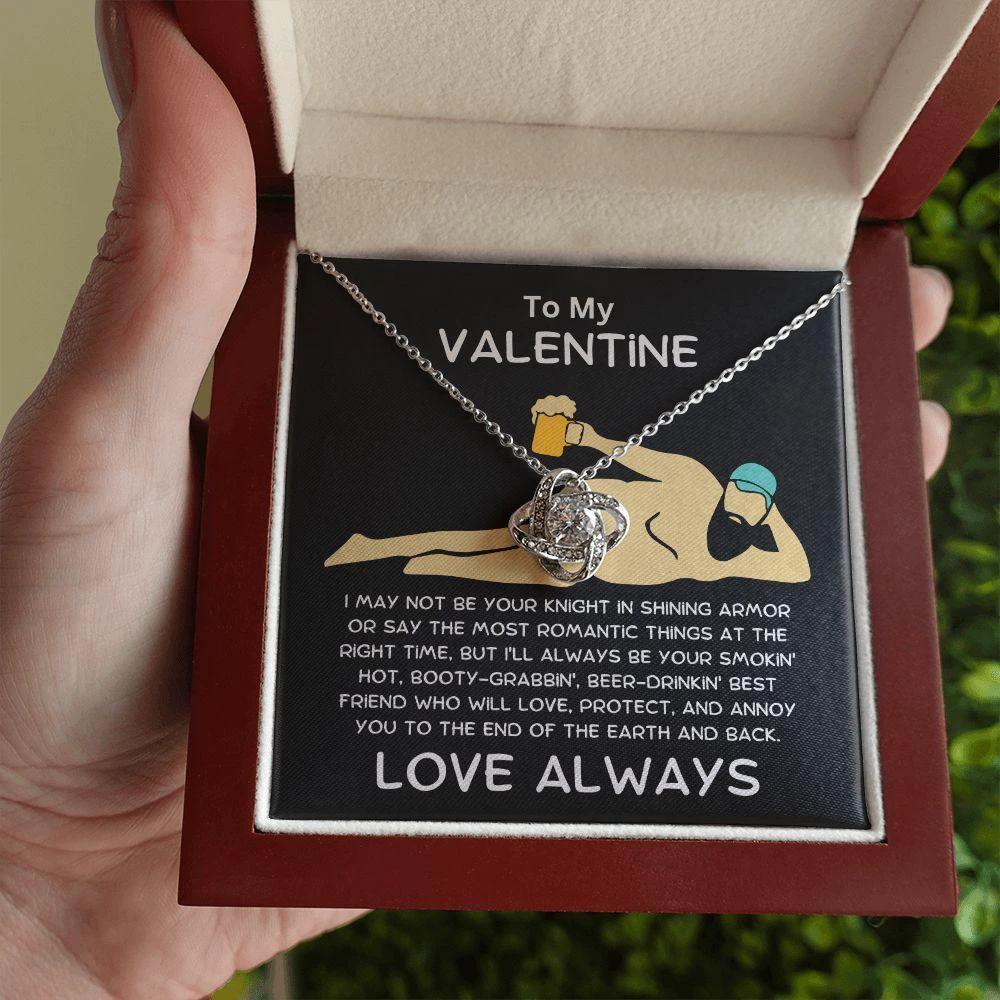 To My Valentine - Knight in Shining Armor - Love Knot Necklace with Funny Message Card and Gift Box
