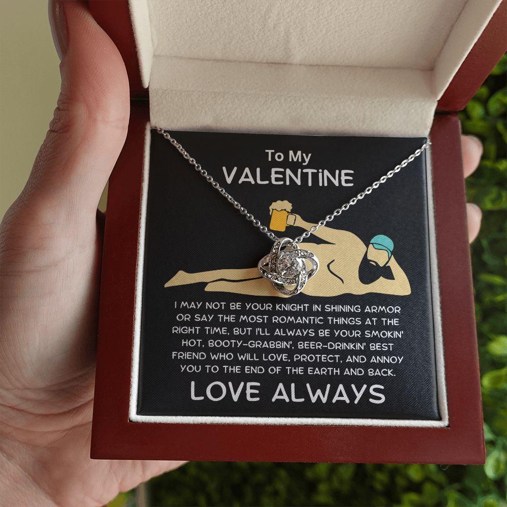 To My Valentine - Knight in Shining Armor - Love Knot Necklace with Funny Message Card and Gift Box - Mallard Moon Gift Shop