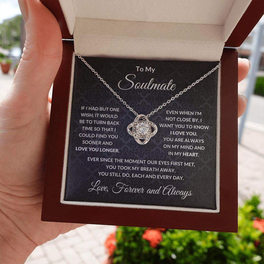 To My Soulmate - One Wish - Love Knot Necklace with Message Card Gift Box