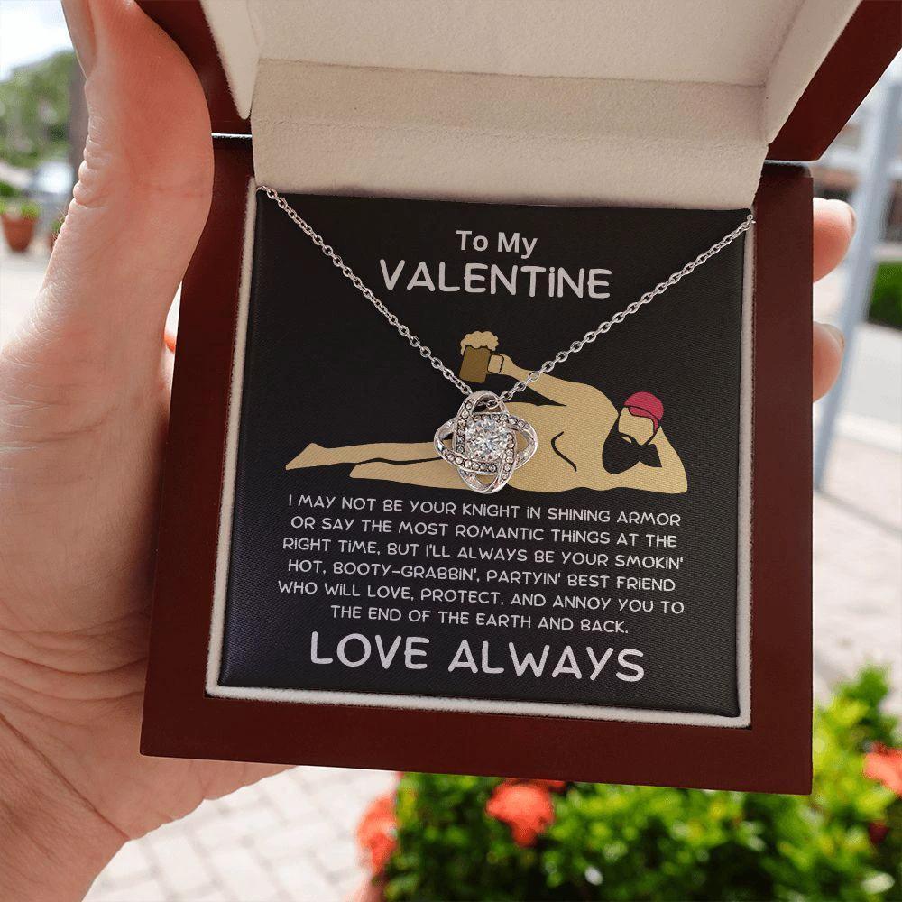 Funny Valentine Gift - Knight in Shining Armor - Love Knot Necklace with Message Card and Gift Box