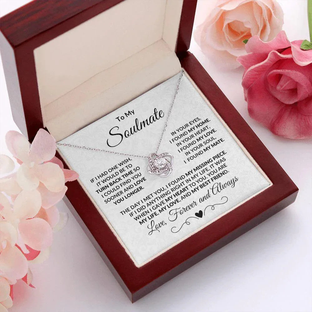 To My Soulmate I Found My Missing Piece Love Knot Necklace with Message Card and Gift Box