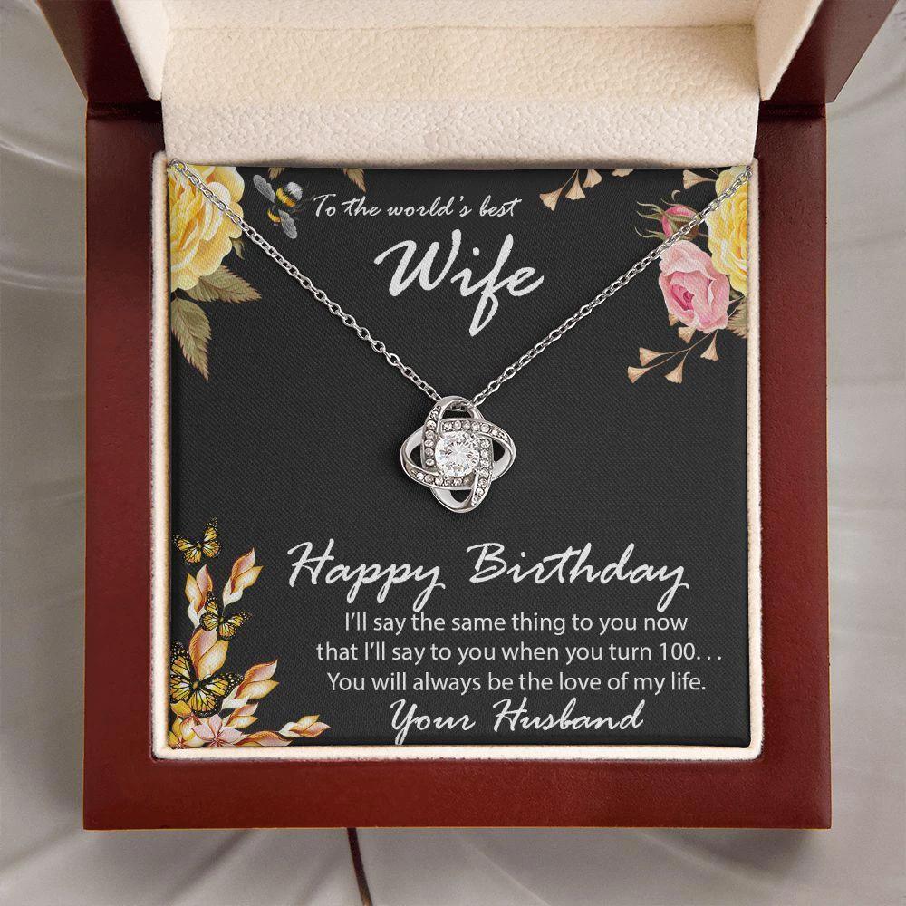 Birthday Gift for Wife CZ Love Knot Pendant Necklace with Message Card