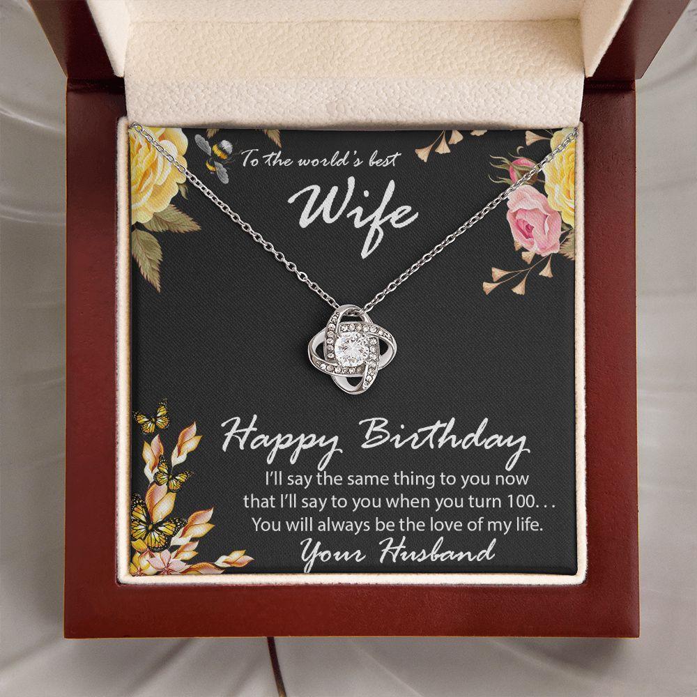 Birthday Gift for Wife CZ Love Knot Pendant Necklace with Message Card - Mallard Moon Gift Shop