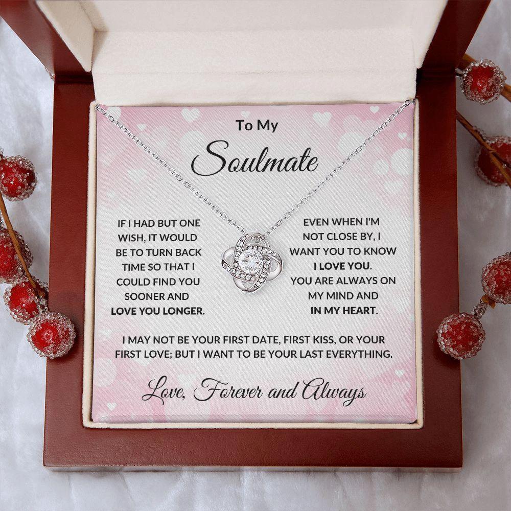 To My Soulmate - Always in My Heart - Love Knot Necklace with Message Card and Gift Box