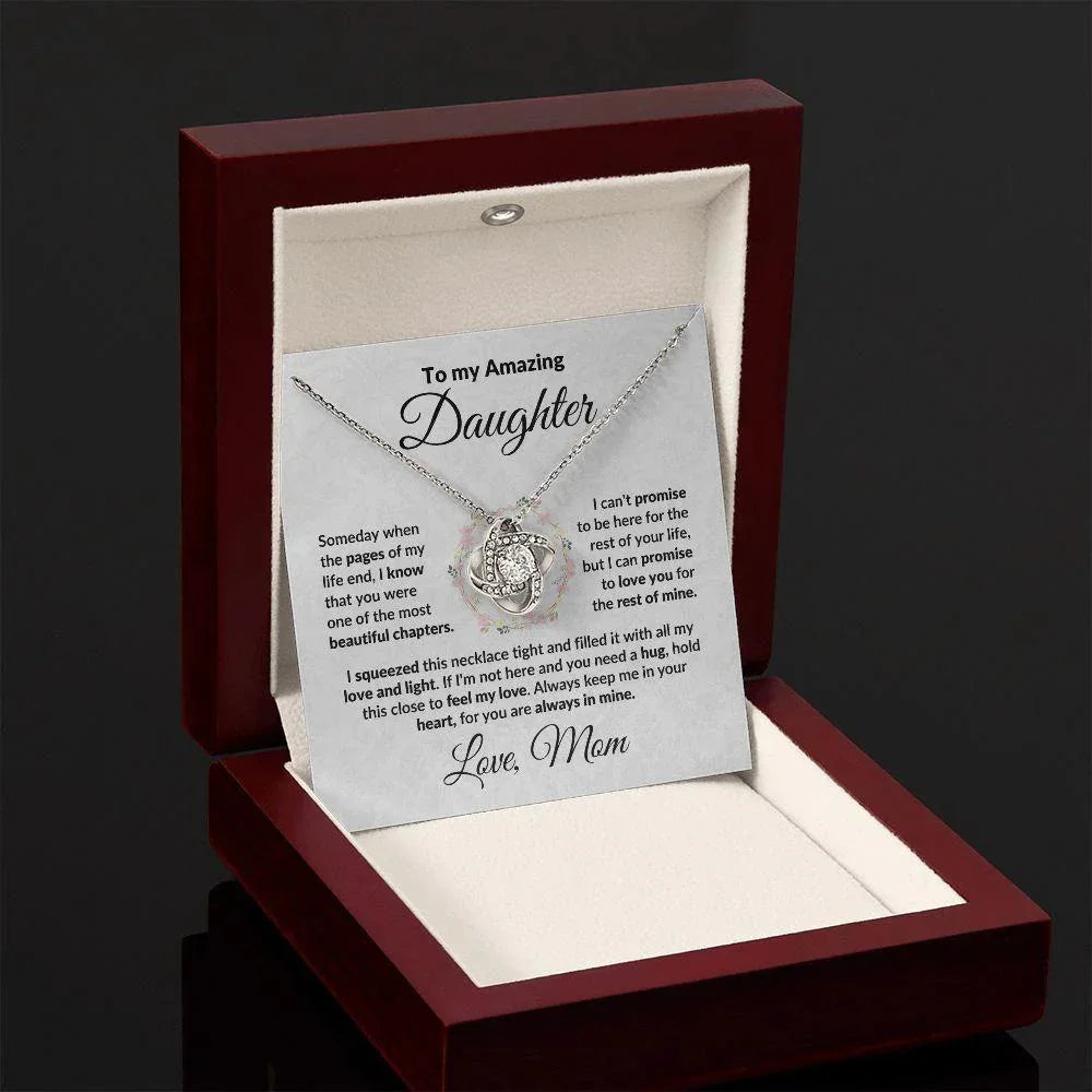 To My Amazing Daughter - I Promise - Love Knot Necklace with Message Card and Gift Box